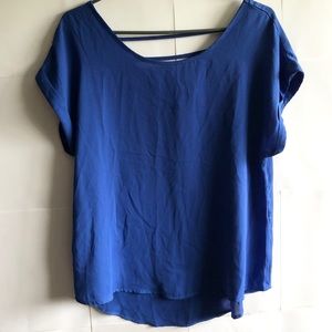 Pink Rose Royal Blue Scoop Neck Blouse Size Large